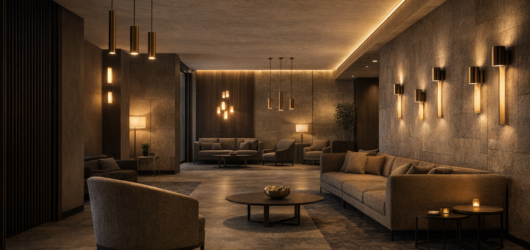 Refined interior space with architectural lighting