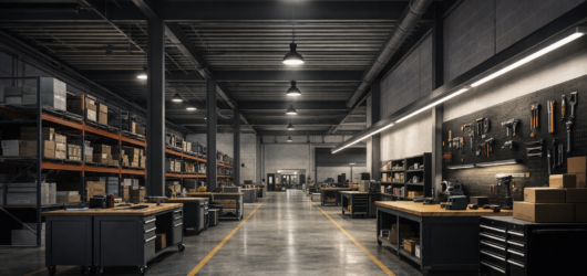 Industrial facility illuminated by professional lighting